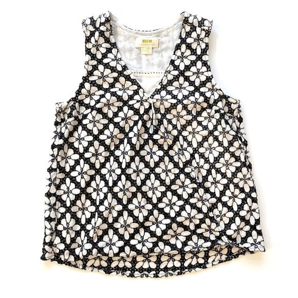 Maeve Anthropologie Sleeveless Blouse Size 0 Black & White Floral Lace Overlay - Picture 3 of 14